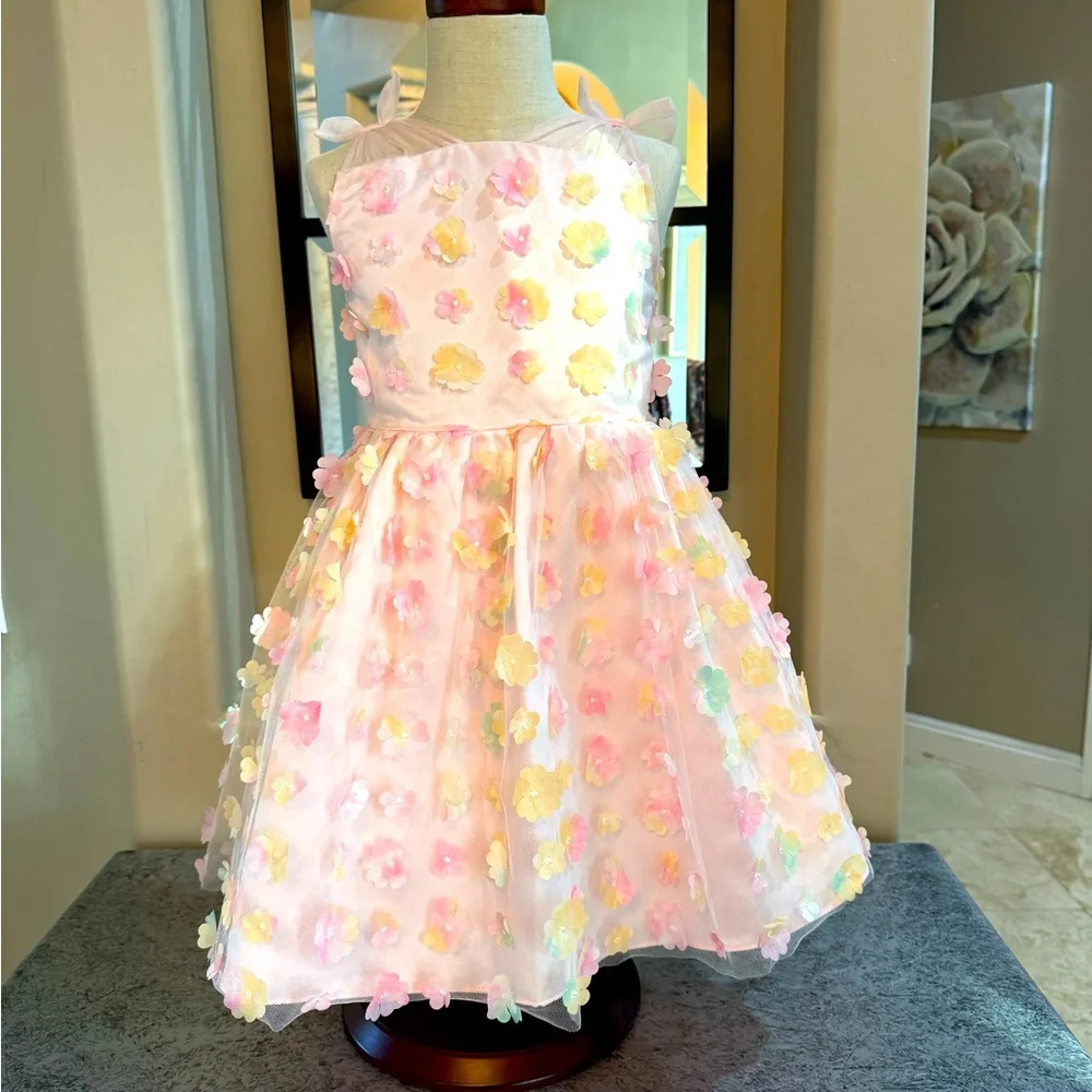 🌸US ANGELS- Girls' 3D Floral Fit & Flare Dress🌸 - Picture 1 of 8